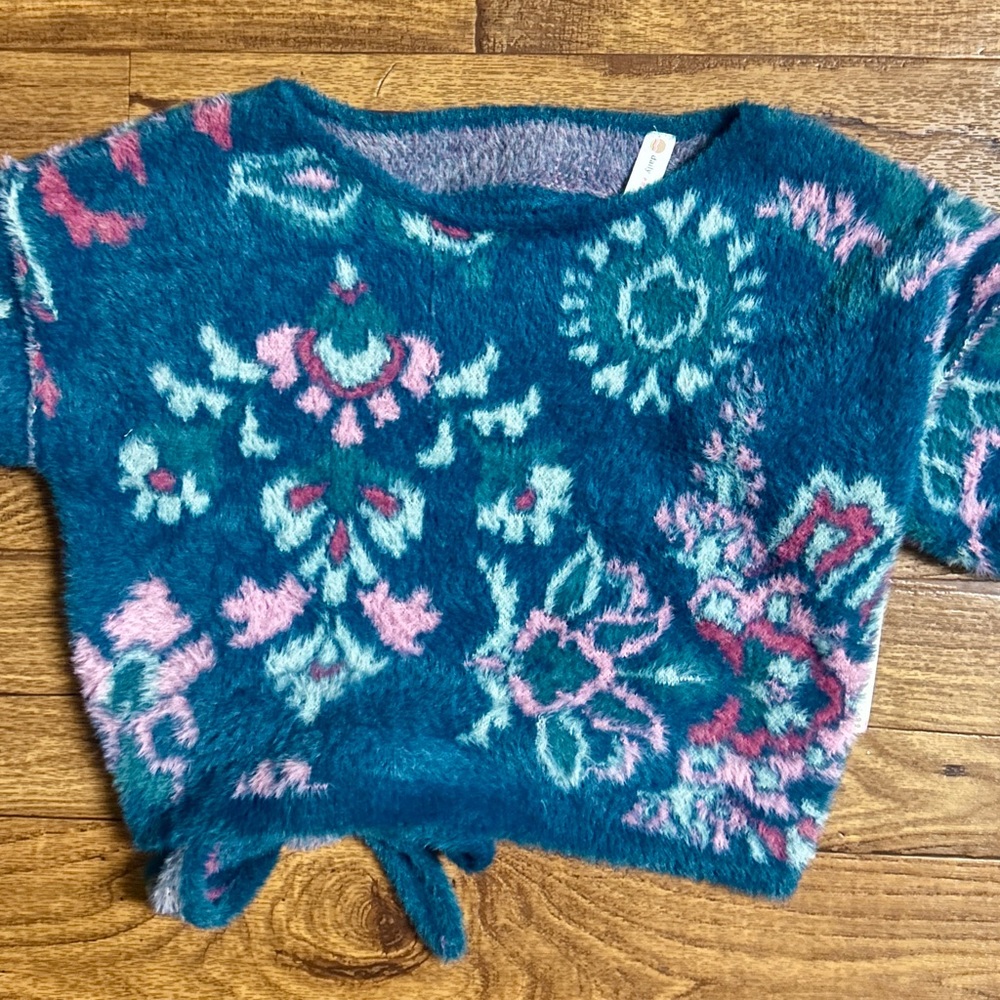 Anthropologie (Daily Practice) ~ Small ~ Blue/Pink Floral ~ Fleece Crop Sweater - Picture 3 of 16